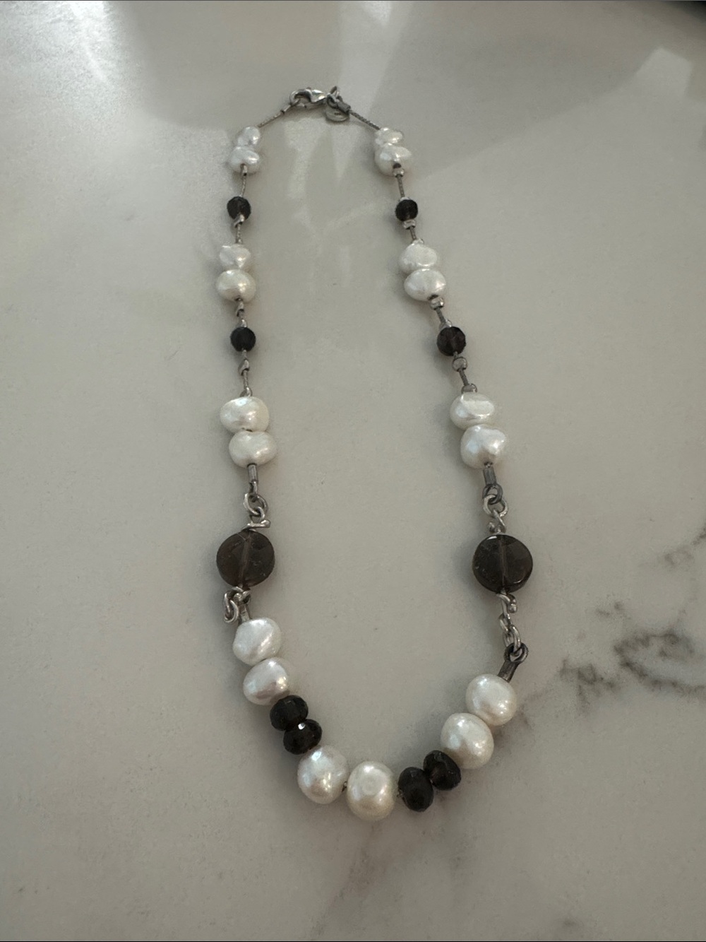 Vintage Silpada Sterling Freshwater Pearl and Smoky Topaz Bead Necklace